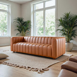 Elrosa Channel Tufted Cognac Vegan Leather Sofa