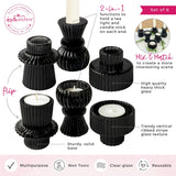 Black Ribbed Glass Candle Holder Set of 6
