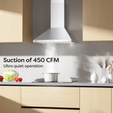 CIARRA 24 Inch 450CFM Wall Mount Range Hood With Delay Shut off 3-Speed Extraction CAS60206P-OW