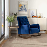 Demetrius Dark Blue Velvet Solid Wood Rocking Chair