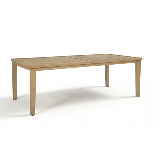 Alcudia 83" Aluminum Patio Dining Table – Hand-Brushed Oak Finish & Built-in Umbrella Hole