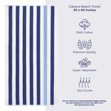 Cabana Striped Premium Beach Towels, Premium Cotton, 30x60 Inches, Soft, Absorbent, Sand Free Swim Towels