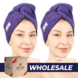 American Soft Linen 100% Cotton Hair Drying Towels for Women, 2 Pack Head Towel Cap - 75 Set Case Pack