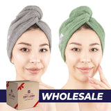 American Soft Linen 100% Cotton Hair Drying Towels for Women, 2 Pack Head Towel Cap - 75 Set Case Pack
