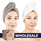 American Soft Linen 100% Cotton Hair Drying Towels for Women, 2 Pack Head Towel Cap - 75 Set Case Pack