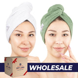 American Soft Linen 100% Cotton Hair Drying Towels for Women, 2 Pack Head Towel Cap - 75 Set Case Pack