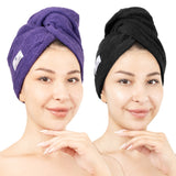 American Soft Linen 100% Cotton Hair Drying Towels for Women, 2 Pack Head Towel Cap