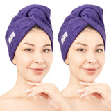American Soft Linen 100% Cotton Hair Drying Towels for Women, 2 Pack Head Towel Cap