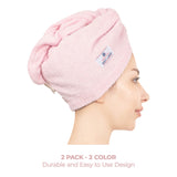 American Soft Linen 100% Cotton Hair Drying Towels for Women, 2 Pack Head Towel Cap
