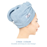 American Soft Linen 100% Cotton Hair Drying Towels for Women, 2 Pack Head Towel Cap