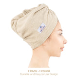 American Soft Linen 100% Cotton Hair Drying Towels for Women, 2 Pack Head Towel Cap