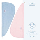 American Soft Linen 100% Cotton Hair Drying Towels for Women, 2 Pack Head Towel Cap