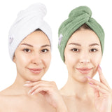 American Soft Linen 100% Cotton Hair Drying Towels for Women, 2 Pack Head Towel Cap