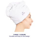 American Soft Linen 100% Cotton Hair Drying Towels for Women, 2 Pack Head Towel Cap