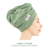 American Soft Linen 100% Cotton Hair Drying Towels for Women, 2 Pack Head Towel Cap