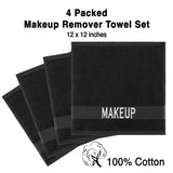 American Soft Linen, Makeup Remover Face Cloth, 100% Cotton Makeup Towels, 4 Packed Face Towels, 12x12 inches, Black - 100 Set Case Pack