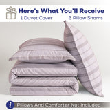 American Soft Linen 100% Washed Cotton Percale Duvet Cover Set – 200TC Yarn-Dyed Striped Bedding with 2 Pillow Shams