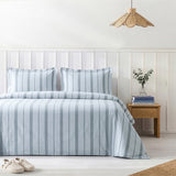 American Soft Linen 100% Washed Cotton Percale Duvet Cover Set – 200TC Yarn-Dyed Striped Bedding with 2 Pillow Shams