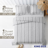 American Soft Linen 100% Washed Cotton Percale Duvet Cover Set – 200TC Yarn-Dyed Striped Bedding with 2 Pillow Shams
