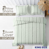 American Soft Linen 100% Washed Cotton Percale Duvet Cover Set – 200TC Yarn-Dyed Striped Bedding with 2 Pillow Shams