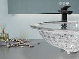 Diamante Round Clear Glass Vessel Bathroom Sink with Faceted Pattern