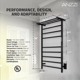 ANZZI Eve Series 8-Bar Towel Warmer (23.6" W x 39" H) with Top Shelf, Digital Control, Dual Installation, Rhino Alloy Certified Stainless Steel