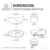 67 in. x 32 in. Freestanding Oval Stone Resin Flat-Bottom Bathtub in Black with Center Drain & Headrest