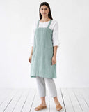 Japanese cross-back linen apron in Aquamarine blue