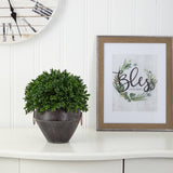 11” Boxwood Topiary Artificial Plant in Metal Bowl (Indoor/Outdoor)