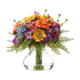 11” Mixed Flowers Artificial Arrangement in Glass Vase