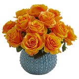 11.5’’ Rose Artificial Arrangement in Blue Ceramic Vase