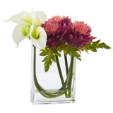 12’’ Calla Lily and Artichoke in Rectangular Glass Vase Artificial Arrangement