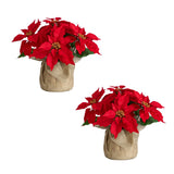 13" Artificial Poinsettia Arrangement in Burlap Planter - Set of 2
