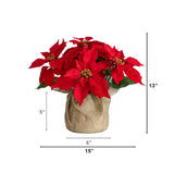 13" Artificial Poinsettia Arrangement in Burlap Planter - Set of 2