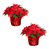 13" Artificial Poinsettia Arrangement in Red Wrapped Planter - Set of 2