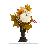 13” Fall Pumpkin and Berries Artificial Autumn Arrangement in Decorative Urn