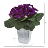 13” Gloxinia Artificial Plant in Embossed White Planter