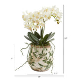 13” Mini Orchid Phalaenopsis Artificial Arrangement in Floral Vase