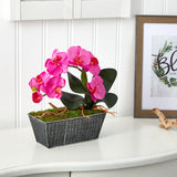 13” Phalaenopsis Orchid Artificial Arrangement in Embossed Tin Vase