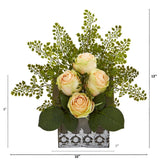 13” Rose and Maiden Hair Arrangement in Hanging Planter