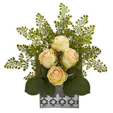 13” Rose and Maiden Hair Arrangement in Hanging Planter