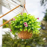 13” UV Resistant Artificial Lily and Eucalyptus Woven Hanging Basket (Indoor/Outdoor)
