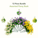 13in. UV Resistant Artificial Pansy Bush (Indoor/Outdoor) - Set of 12