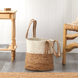 14” Boho Chic Basket Natural Cotton and Jute with Handles