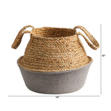 14” Boho Chic Handmade Cotton & Jute Gray Woven Planter