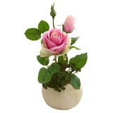 14” Rose and Sedum Succulent Artificial Arrangement in Stone Gray Vase