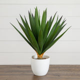 15” UV Resistant Artificial Agave Plant in White Planter (Indoor/Outdoor)