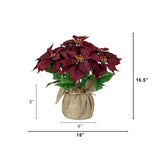 16" Artificial Poinsettia Arrangement in Burlap Planter