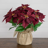 16" Artificial Poinsettia Arrangement in Burlap Planter