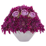 16” Dahlia and Rose Artificial Arrangement in Gray Vase